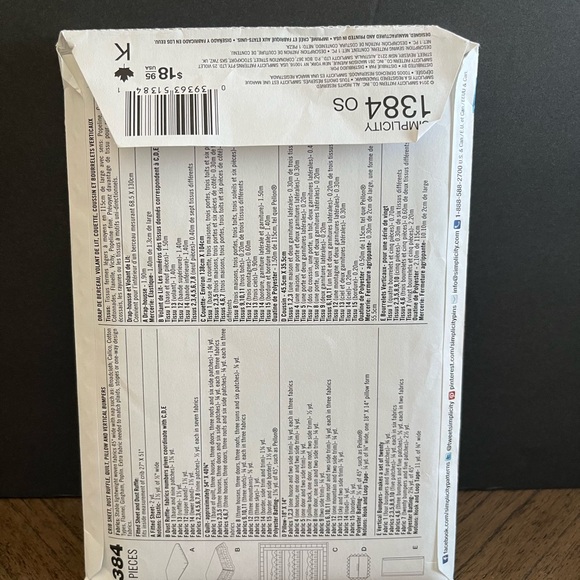 2014 Simplicity 1384 Sewing Pattern Crib Sheet Dust Ruffle Quilt Pillow NEW - Picture 2 of 3